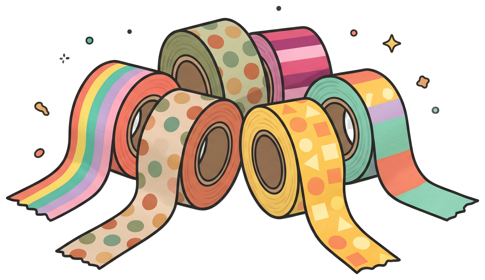 Illustrated rolls of colorful Toddler Tape
